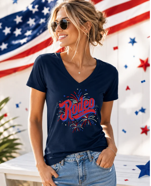 Red. White. Rodeo.  V-Neck Tee